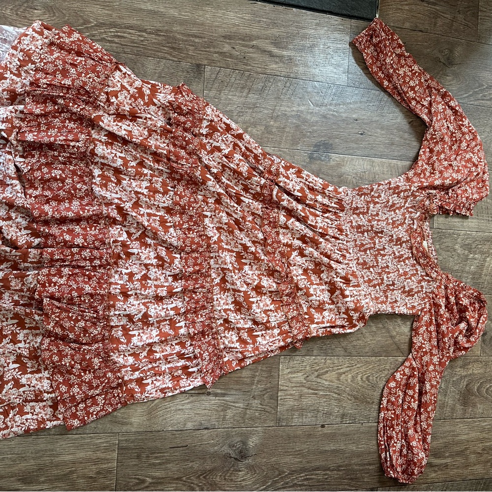 Floral Red and White Dress